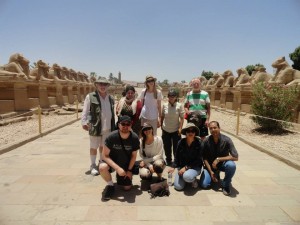 Members of the Mendes Expedition at the Avenue of Sphinxes just outside the Karnak Temple Complex. Matt is on the left of the lower row.